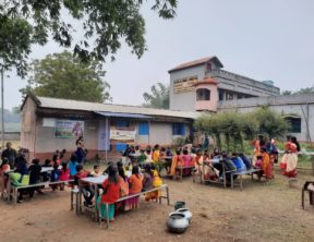 Students Celebrating Sawarasti Puja & taking Lunch